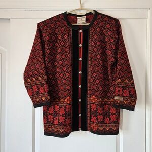 Dale of Norway Cardigan Sweater Womens Large Red Black Nordic Fair Isle Ski